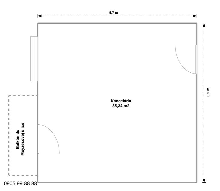 Kancelária - 35 m2 s balkónom na Moyzesovej ulici v Košiciach