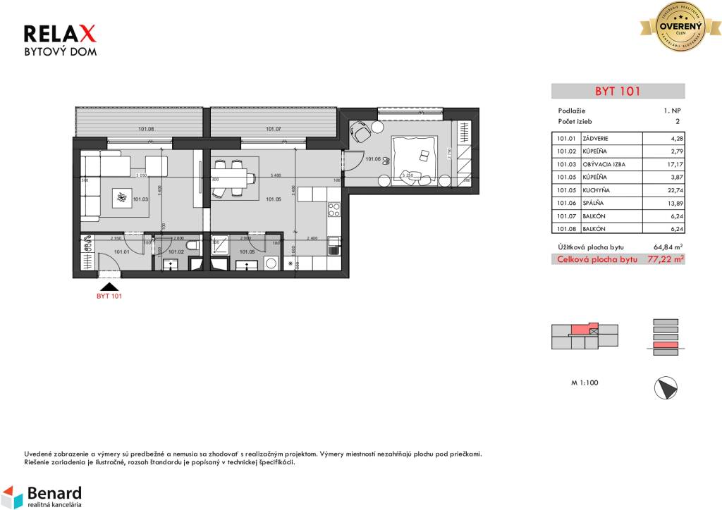 BD – RELAX; 2 IZBOVÝ BYT; 1.NP; 77,22m2;REZERVOVANÉ;