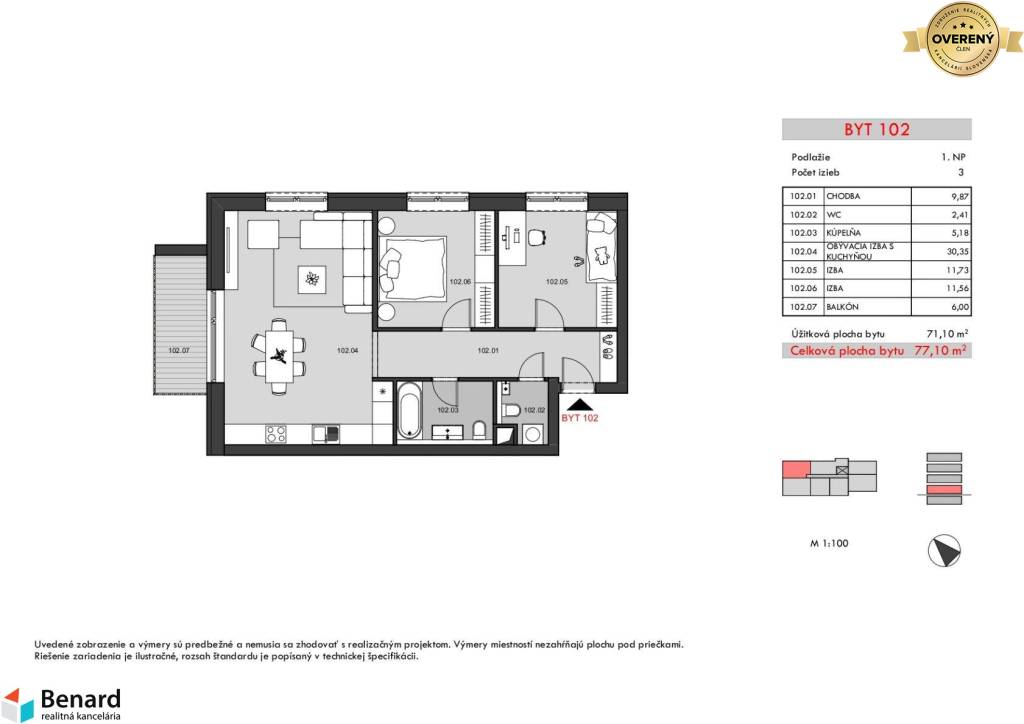 BD – RELAX; 3 IZBOVÝ BYT; 1.NP; 77,10m2