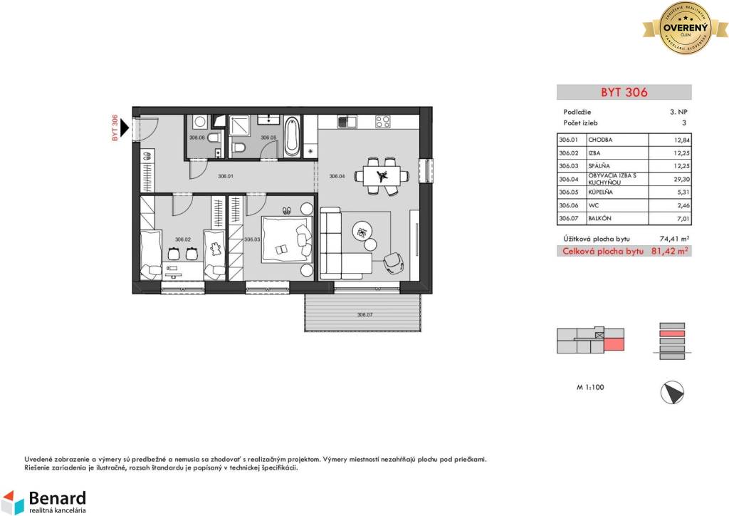 BD – RELAX; 3 IZBOVÝ BYT; 3.NP; 81,42m2;