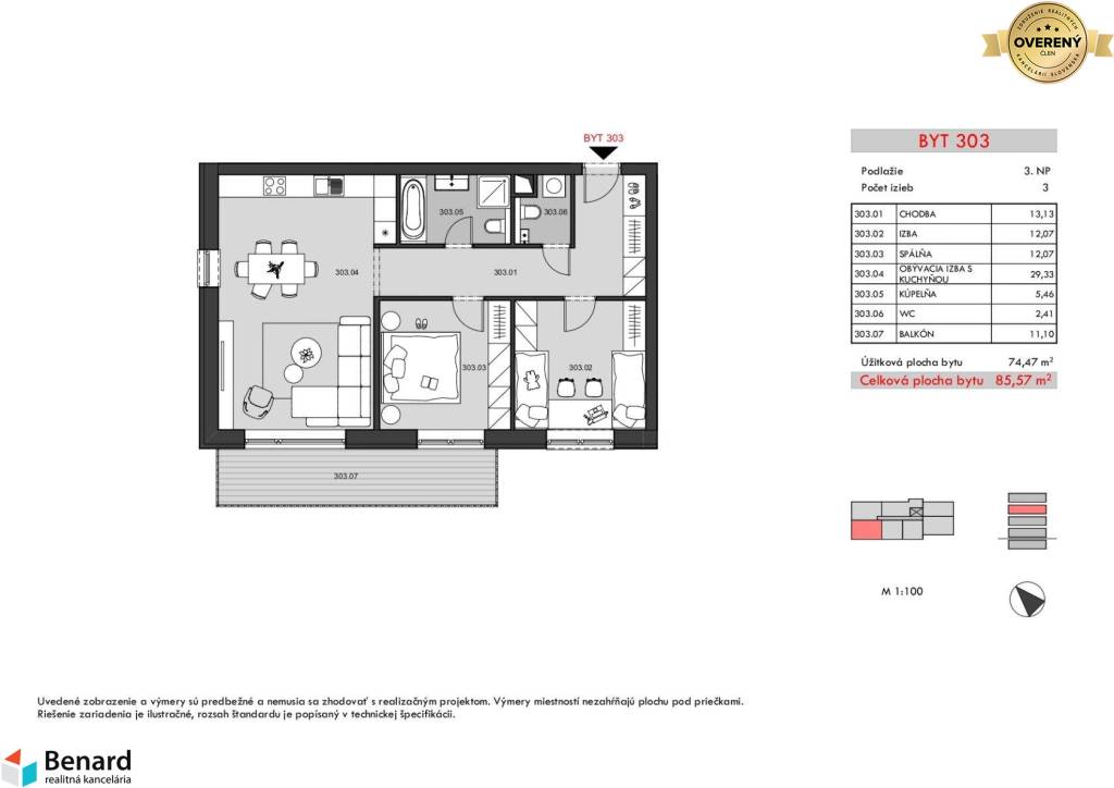 BD – RELAX; 3 IZBOVÝ BYT; 3.NP; 85,57m2;PREDANÉ;