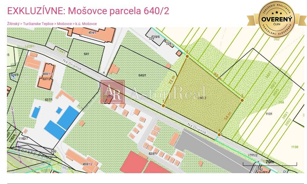 EXKLUZÍVNE: Lukratívny pozemok v obci Mošovce, 5385m2, TT