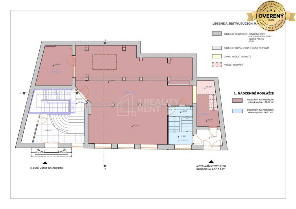 Ponúkame na prenájom obch. priestory 129 m2 a 279 m2 v centre Žiliny 